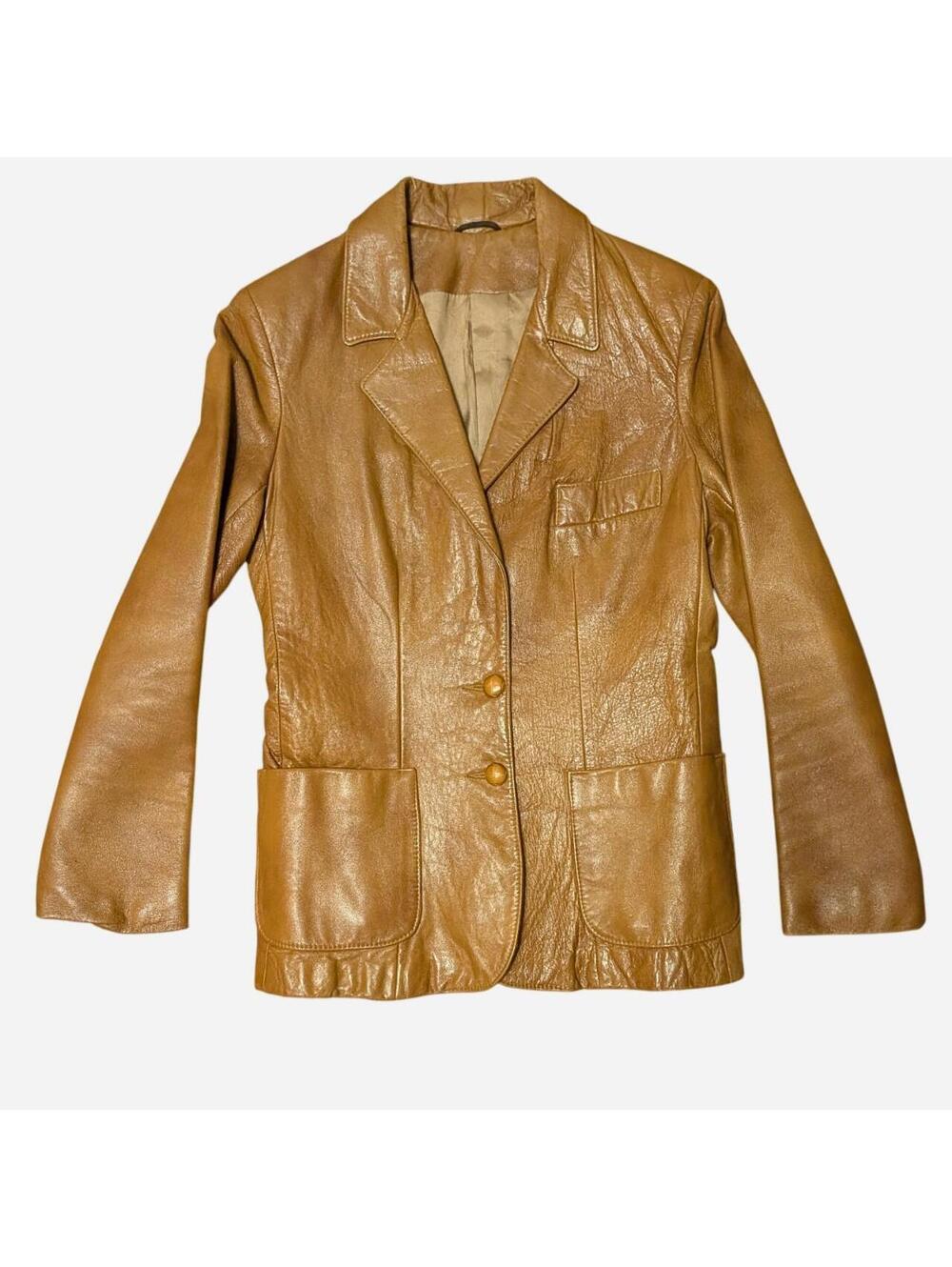 1970s Grais Angel Skin Cabretta Leather Blazer Jacket Camel Vintage Size S